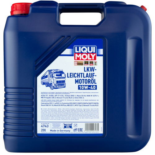 4743 LiquiMoly НС-синт. мот.масло LKW-Leichtlauf-Motoroil 10W-40 CI-4/SL A3/B4/E7 (20л) - 20 л 4743 LiquiMoly НС-синт. мот.масло LKW-Leichtlauf-Motoroil 10W-40 CI-4/SL A3/B4/E7 (20л) - 20 л